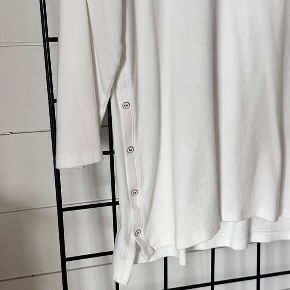 Talbots Stretch‎ Weekend Tee Womens Petite L White Faux Snap Accents 3/4 Sleeve - Picture 3 of 9